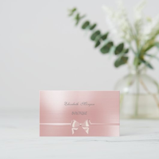 Elegant Chic Glamoureuze Roze Lint Bow Visitekaartje (Staand voorkant)