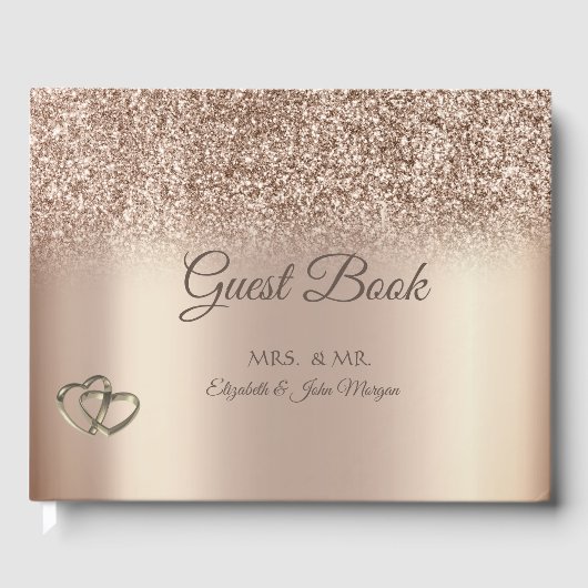 Elegant Chic Glitter Bokeh Hearts Wedding Gastenboek (Voorkant)
