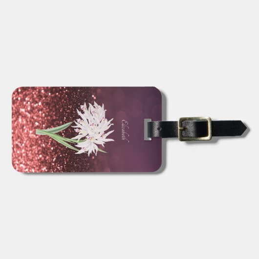 Elegant Chic Glitter Bokeh Ombre, Bloem Bagagelabel (Voorkant horizontaal)