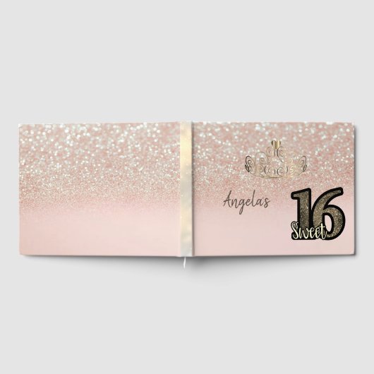 Elegant Chic Glitter Bokeh, Tiara, Sweet 16 Gastenboek (Volledig)