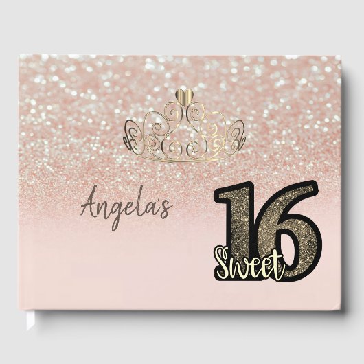 Elegant Chic Glitter Bokeh, Tiara, Sweet 16 Gastenboek (Voorkant)