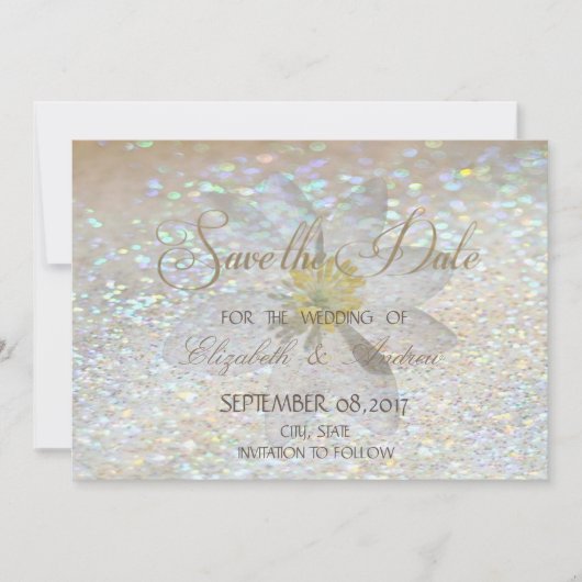 Elegant Chic, Glitter, Daisy Wedding Save the date (Voorkant)