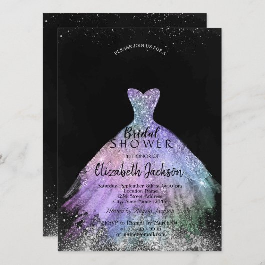 Elegant Chic Glitter Dress, Vrijgezellenfeest Kaart (Voorkant / Achterkant)