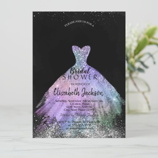 Elegant Chic Glitter Dress, Vrijgezellenfeest Kaart (Staand voorkant)