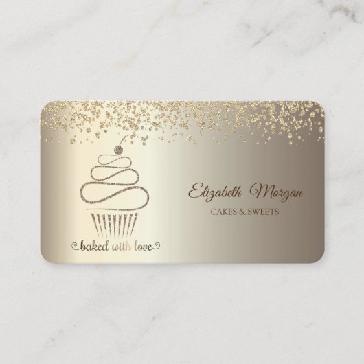 Elegant Chic Glitter Gold Cupcake, Sweets, Bakery Visitekaartje (Voorkant)