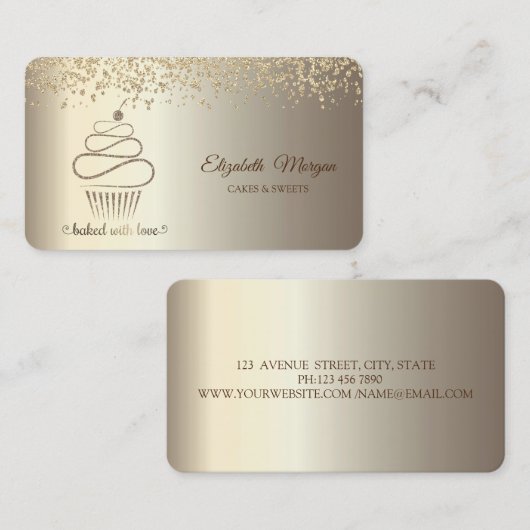 Elegant Chic Glitter Gold Cupcake, Sweets, Bakery Visitekaartje (Voorkant / Achterkant)