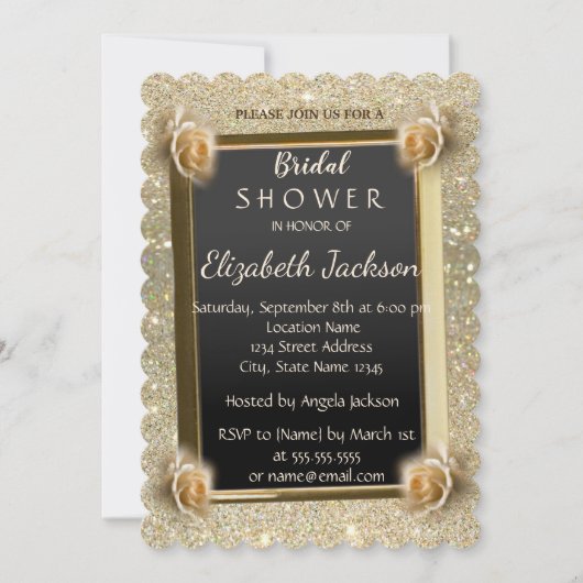 Elegant Chic Glitter, Rozen Vrijgezellenfeest Kaart (Voorkant)