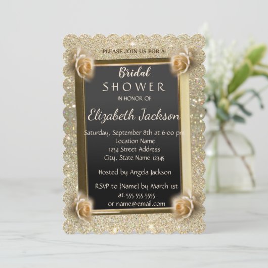 Elegant Chic Glitter, Rozen Vrijgezellenfeest Kaart (Staand voorkant)