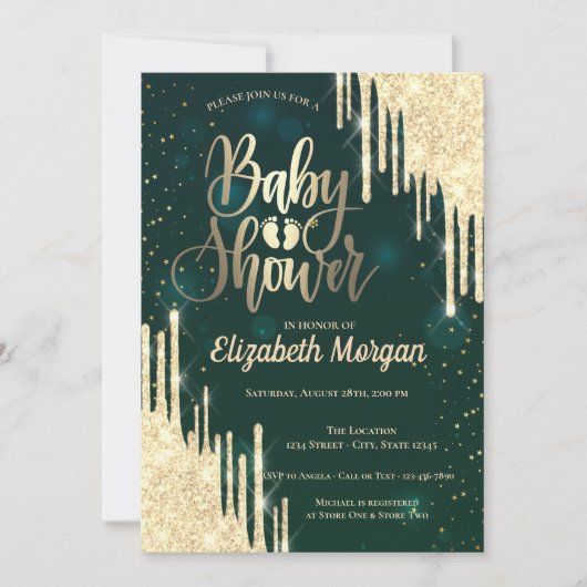 Elegant Chic Glitter steekt groen Baby shower af Kaart (Voorkant)