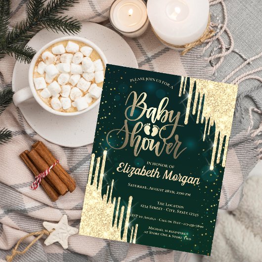 Elegant Chic Glitter steekt groen Baby shower af Kaart