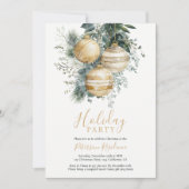 Elegant Chic Gold Baubles Greenery Christmas Party Kaart (Voorkant)