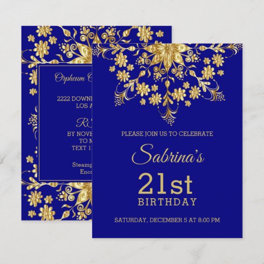 Elegant Chic Gold Birthday Uitnodiging (Voorkant / Achterkant)