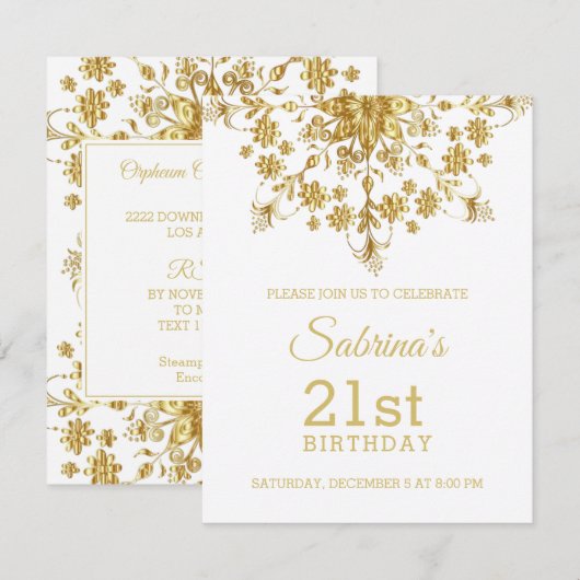 Elegant Chic Gold Birthday Uitnodiging (Voorkant / Achterkant)