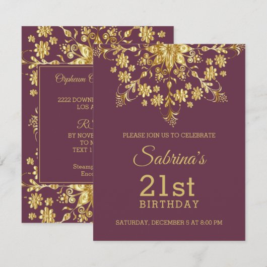 Elegant Chic Gold Birthday Uitnodiging (Voorkant / Achterkant)
