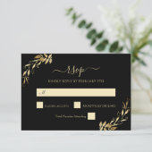 Elegant Chic Gold Black Eucalyptus Foliage Weddens RSVP Kaartje (Staand voorkant)