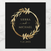 Elegant Chic Gold Black Eucalyptus Wreath Weddensc Wijn Etiket (Enkel label)