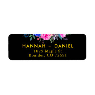Elegant Chic Gold & Black Floral Return-adres Etiket