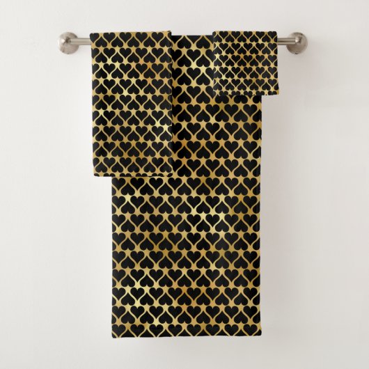 Elegant Chic Gold Black Hearts Patroon Bad Handdoek (Insitu)