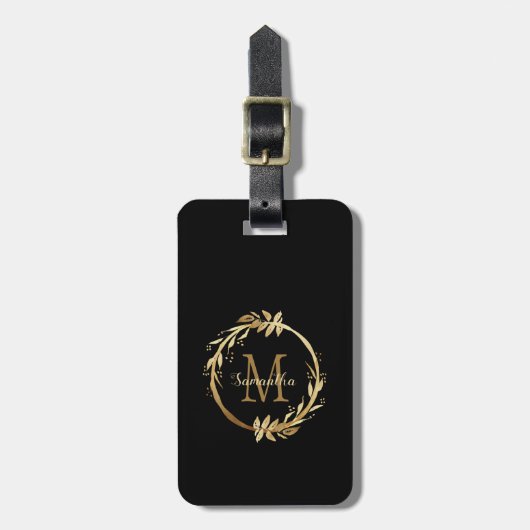 Elegant Chic Gold Black Monogram naam Bagagelabel (Voorkant verticaal)