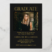 Elegant Chic Gold Black Two Photo Graduation Party Folie Uitnodiging (Voorkant)