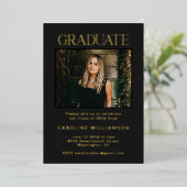 Elegant Chic Gold Black Two Photo Graduation Party Folie Uitnodiging (Staand Voorkant)