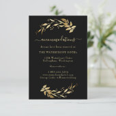 Elegant Chic Gold & Black Wedding Accommodations Informatiekaartje (Staand voorkant)