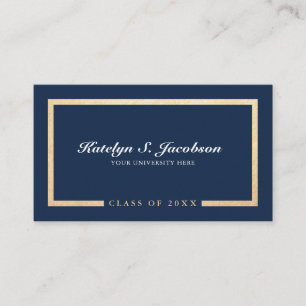 Elegant chic gold blue afstuderen, naamklasse ca contactkaartje