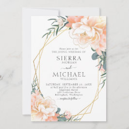 Elegant Chic Gold Blush Peach Cream Floral Wedding Kaart