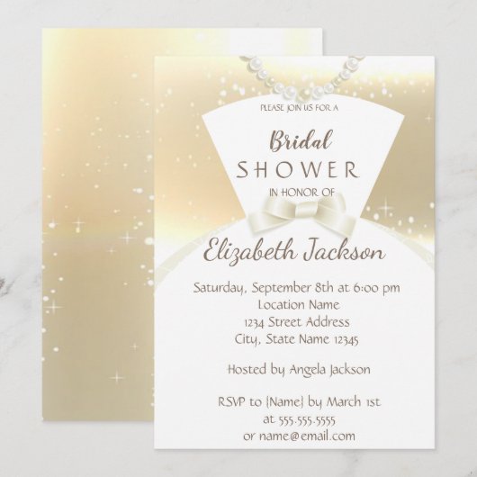 Elegant Chic Gold, Bride Dress Vrijgezellenfeest Kaart (Voorkant / Achterkant)