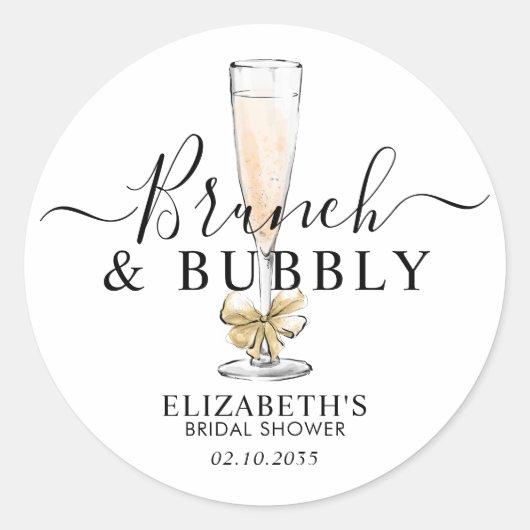Elegant Chic Gold Brunch en Bubble Vrijgezellenfee Ronde Sticker (Voorkant)