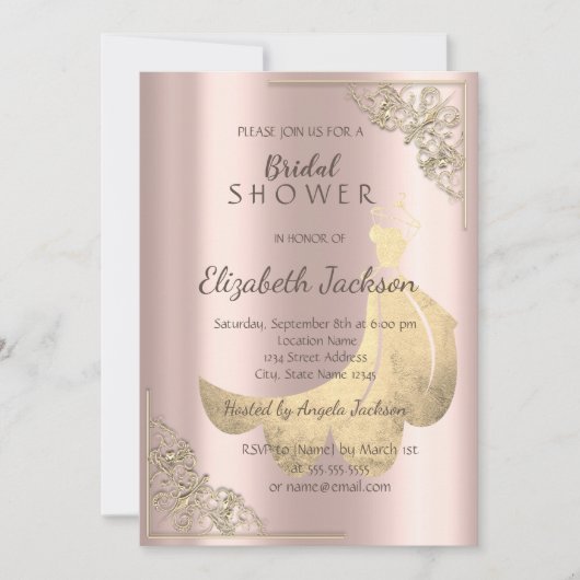 Elegant Chic Gold Dress Roos Gold Vrijgezellenfees Kaart (Voorkant)