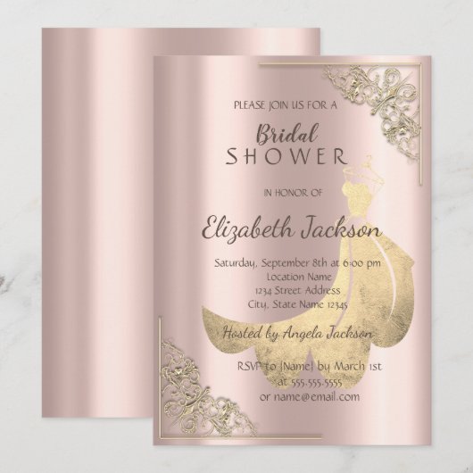 Elegant Chic Gold Dress Roos Gold Vrijgezellenfees Kaart (Voorkant / Achterkant)