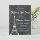 Elegant Chic Gold Eiffel Tower Confetti Sweet 16 Kaart (Staand voorkant)