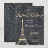 Elegant Chic Gold Eiffel Tower Confetti Sweet 16 Kaart (Voorkant / Achterkant)