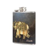 Elegant Chic Gold Elephant Floral, leder kijk Heupfles (Links)