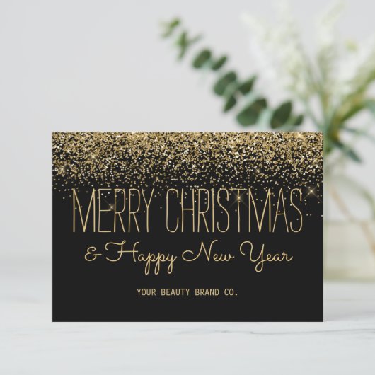 Elegant Chic Gold en Black Business Holiday Card Bedankkaart (Staand voorkant)