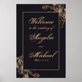Elegant Chic Gold Faux Metal Floral Wedding Poster