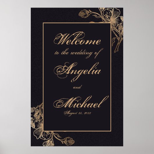 Elegant Chic Gold Faux Metal Floral Wedding Poster (Voorkant)