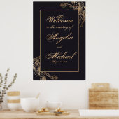 Elegant Chic Gold Faux Metal Floral Wedding Poster (Keuken)