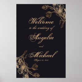 Elegant Chic Gold Faux Metal Floral Wedding Poster