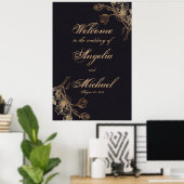 Elegant Chic Gold Faux Metal Floral Wedding Poster (Thuiskantoor)