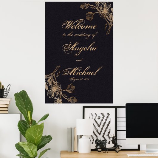 Elegant Chic Gold Faux Metal Floral Wedding Poster (Thuiskantoor)