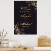 Elegant Chic Gold Faux Metal Floral Wedding Poster (Keuken)