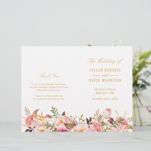 Elegant Chic Gold Floral vouded Wedding Programme (Staand voorkant)