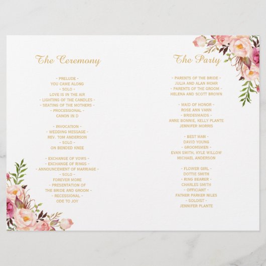 Elegant Chic Gold Floral vouded Wedding Programme (Achterkant)