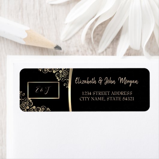 Elegant Chic Gold Flowers Adres Label (Insitu)