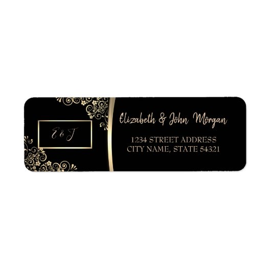 Elegant Chic Gold Flowers Adres Label (Voorkant)