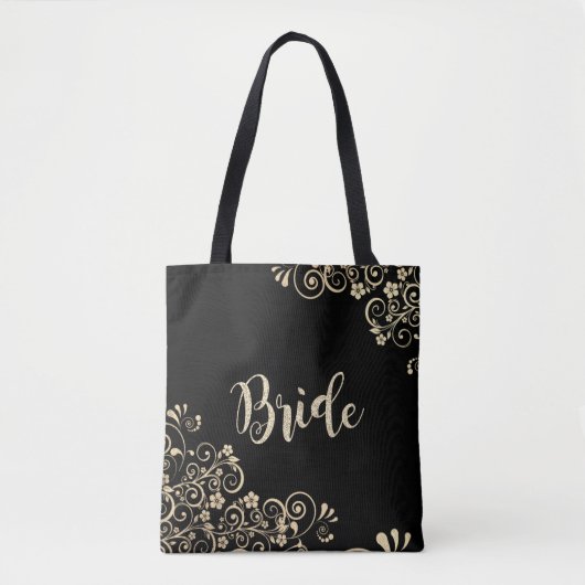 Elegant Chic Gold Flowers , Bride Tote Bag (Voorkant)