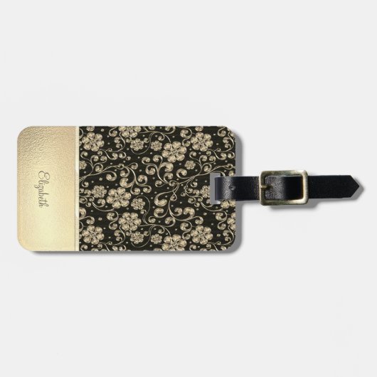 Elegant Chic Gold Flowers - op maat gesneden Bagagelabel (Voorkant horizontaal)