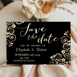 Elegant Chic Gold Flowers slaat de datum op Save The Date